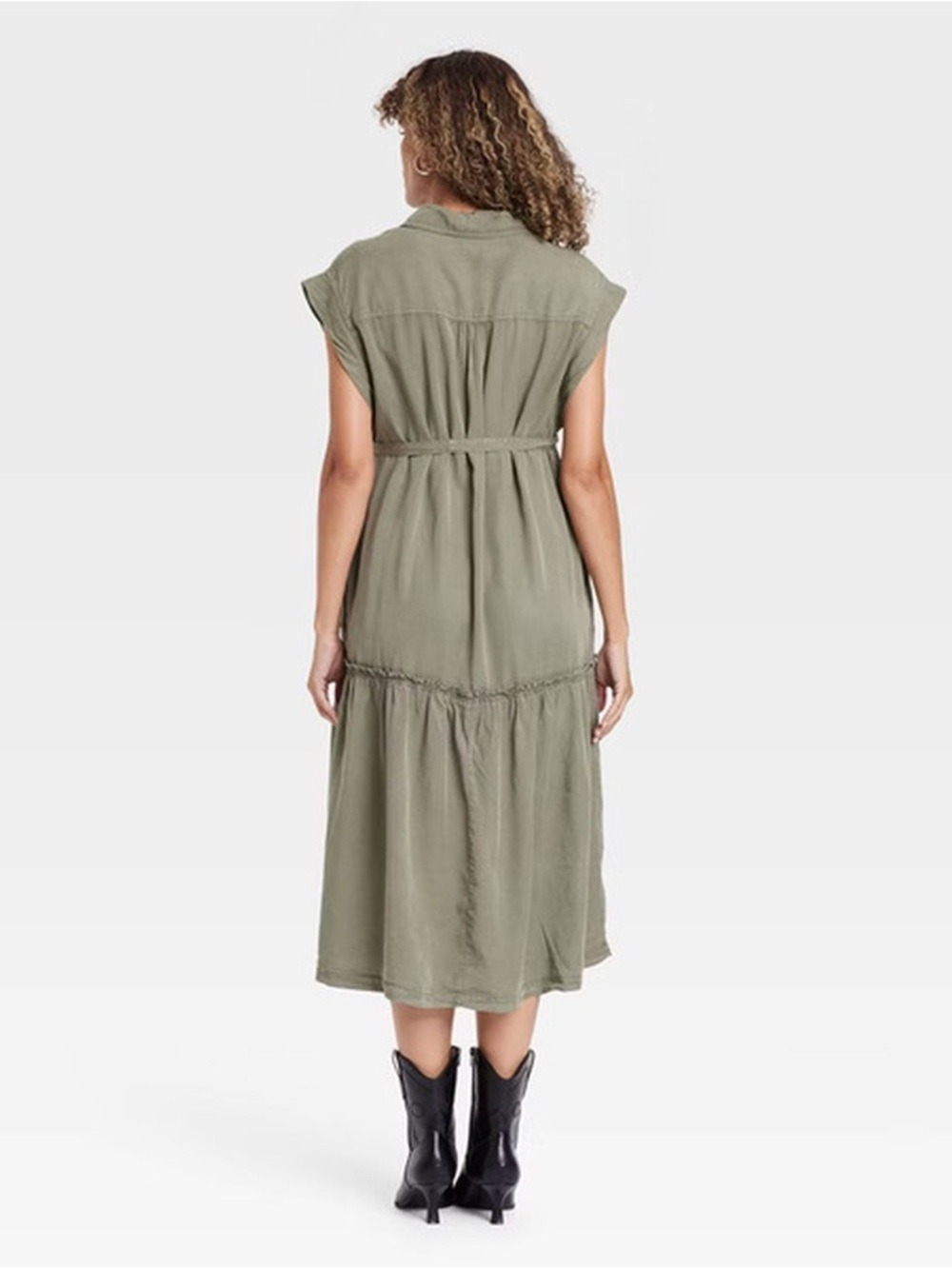 Isabel & Ingrid Short Sleeve Button-Front Belted Maxi Maternity Dress, Small - Picture 2 of 9